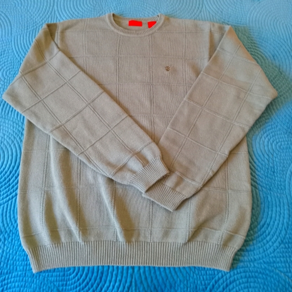 IZOD Olive Green Knit Pullover Sweater Crest Mens Sz Large